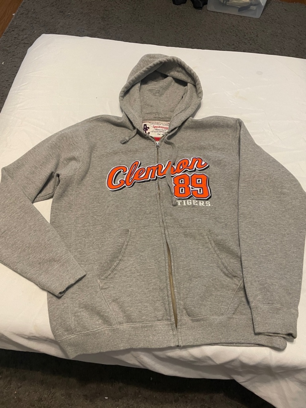 Clemson Script 89 Gray Zip-Up Varsity Hoodie